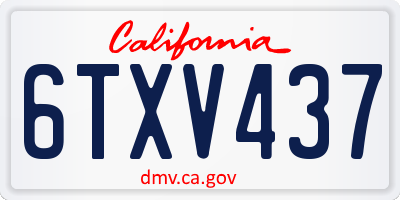 CA license plate 6TXV437