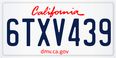 CA license plate 6TXV439