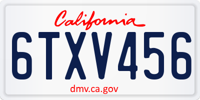 CA license plate 6TXV456