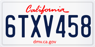 CA license plate 6TXV458