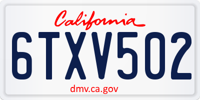 CA license plate 6TXV502