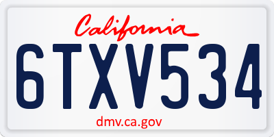 CA license plate 6TXV534