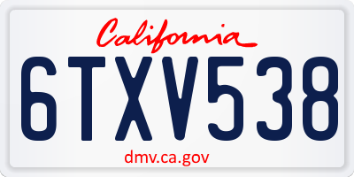 CA license plate 6TXV538