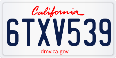CA license plate 6TXV539