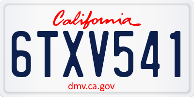 CA license plate 6TXV541