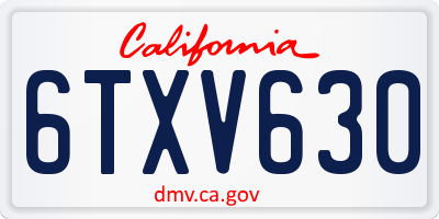 CA license plate 6TXV630