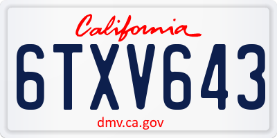 CA license plate 6TXV643