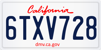 CA license plate 6TXV728