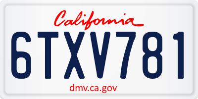 CA license plate 6TXV781