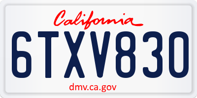 CA license plate 6TXV830