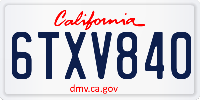 CA license plate 6TXV840