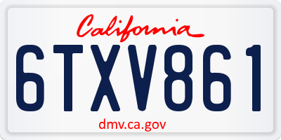 CA license plate 6TXV861