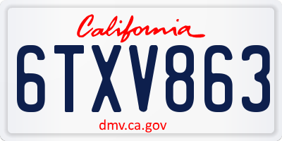 CA license plate 6TXV863