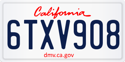 CA license plate 6TXV908