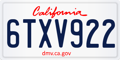 CA license plate 6TXV922