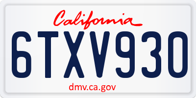 CA license plate 6TXV930