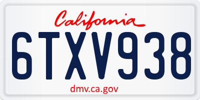 CA license plate 6TXV938
