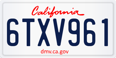 CA license plate 6TXV961