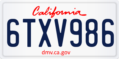CA license plate 6TXV986