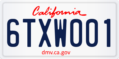 CA license plate 6TXW001