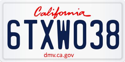 CA license plate 6TXW038