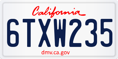 CA license plate 6TXW235