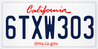 CA license plate 6TXW303