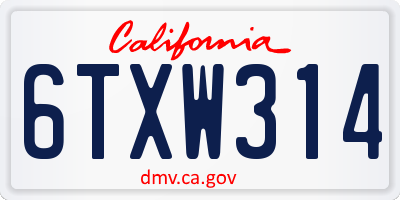 CA license plate 6TXW314