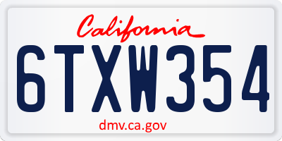CA license plate 6TXW354