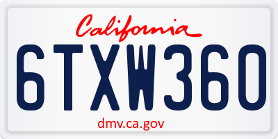 CA license plate 6TXW360