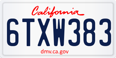 CA license plate 6TXW383