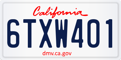 CA license plate 6TXW401