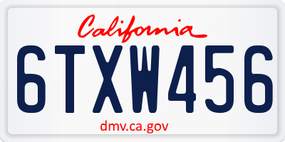 CA license plate 6TXW456