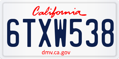 CA license plate 6TXW538