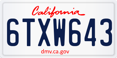 CA license plate 6TXW643