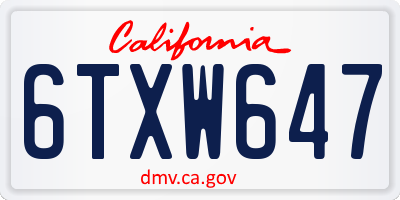 CA license plate 6TXW647