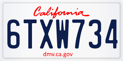 CA license plate 6TXW734