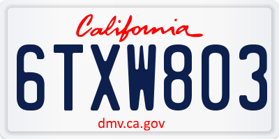CA license plate 6TXW803