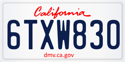 CA license plate 6TXW830