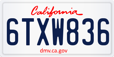 CA license plate 6TXW836