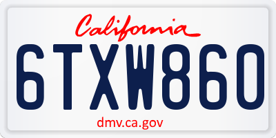 CA license plate 6TXW860