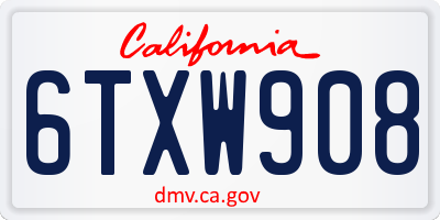 CA license plate 6TXW908