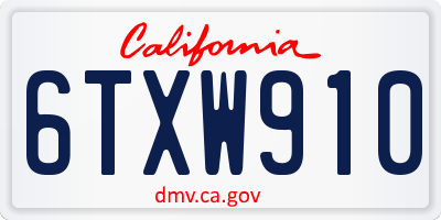 CA license plate 6TXW910