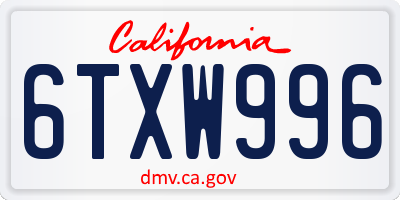 CA license plate 6TXW996