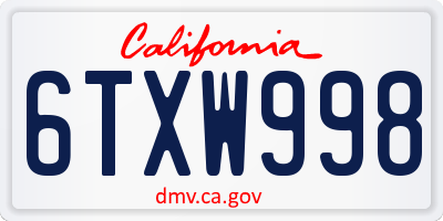 CA license plate 6TXW998