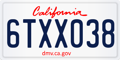 CA license plate 6TXX038