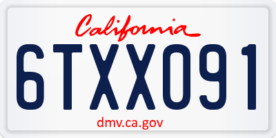 CA license plate 6TXX091