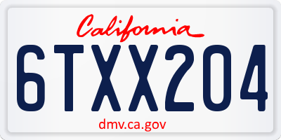 CA license plate 6TXX204