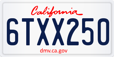 CA license plate 6TXX250