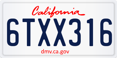 CA license plate 6TXX316